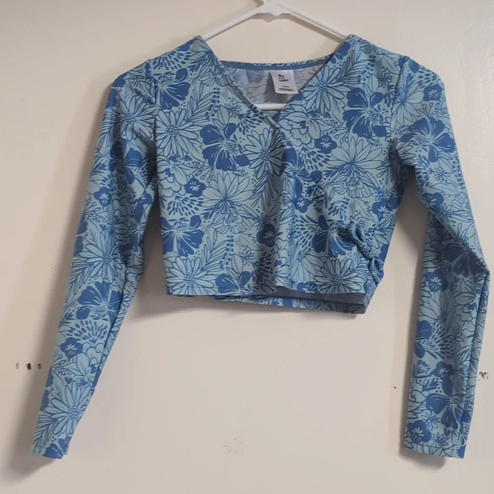 Art Class Girls Blue Floral Swim Top Size Large
